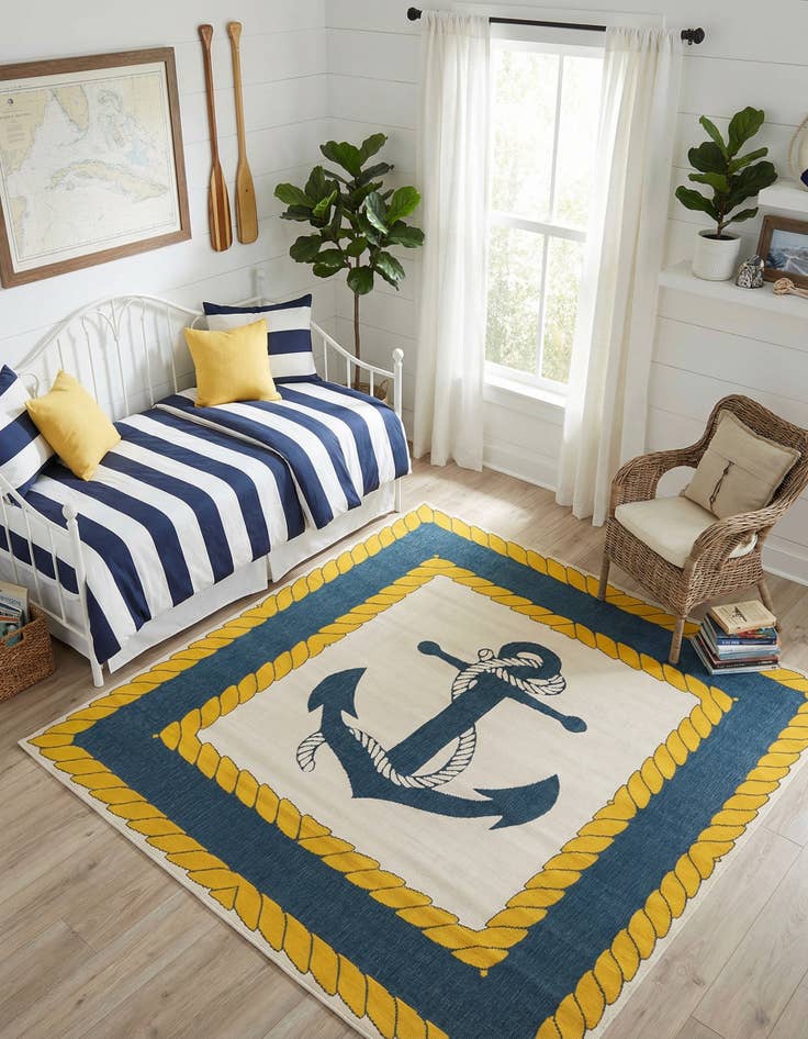 Detail image of  7' 10 x 7' 10  Washable Coastal Indoor / Outdoor Square Rug
