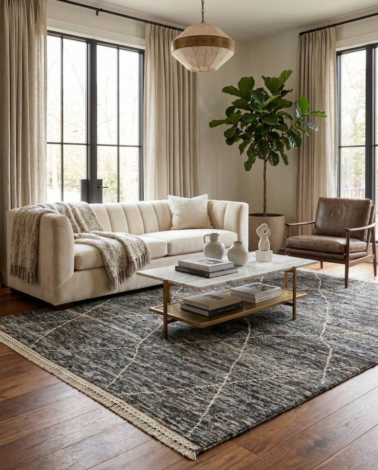 Detail image of 4' 11 x 6' 10 Hand Knotted Moroccan Wool Rug