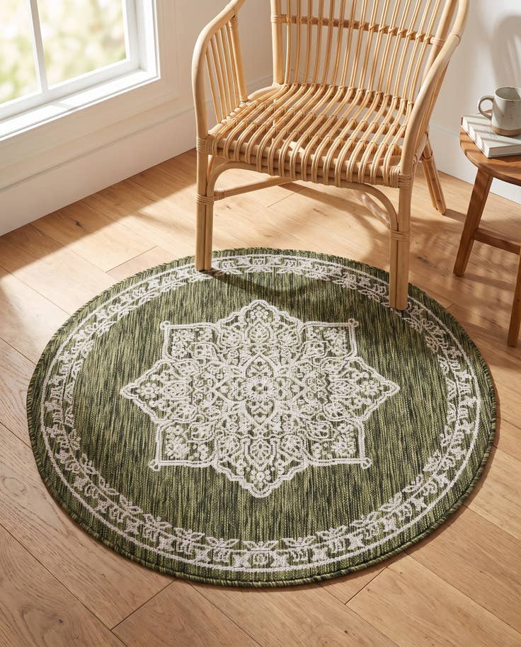 Detail image of 4' x 4' Easy-Clean Traditional Indoor / Outdoor Round Rug