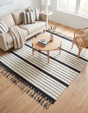 Black and White Hand Woven Chindi Cotton Square Rug