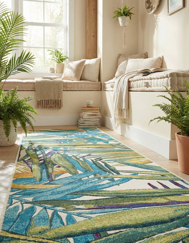 Detail image of 2' 7 x 10' Easy-Clean Botanical Indoor / Outdoor Runner Rug