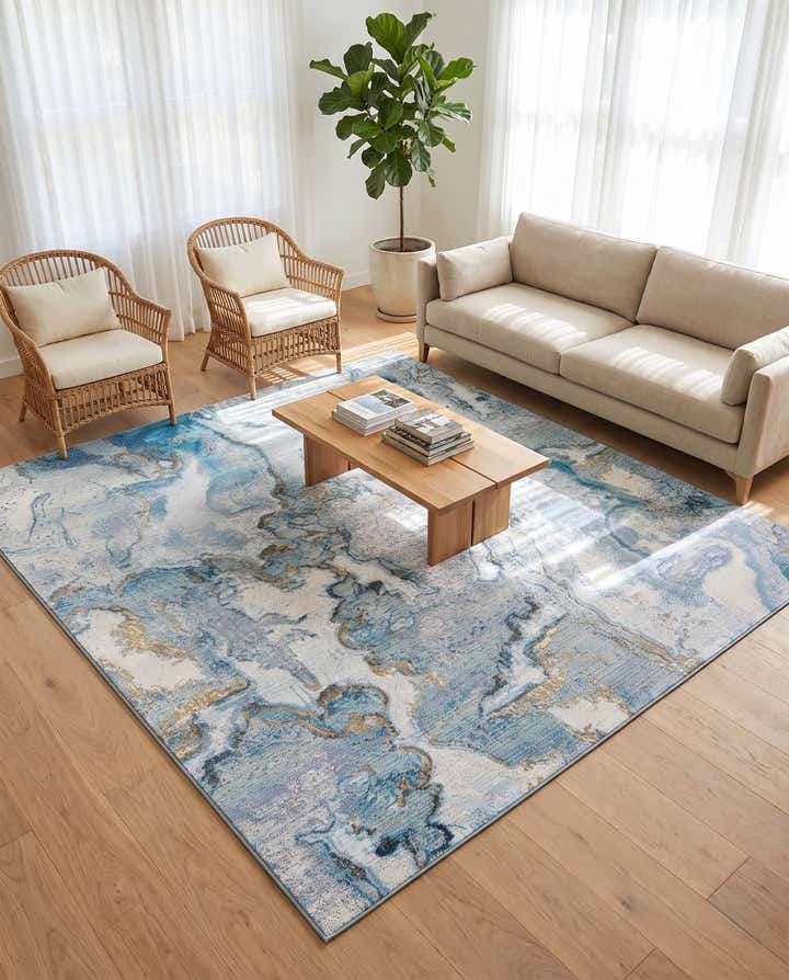 7' 10 x 7' 10 Easy-Clean Modern Indoor / Outdoor Square Rug