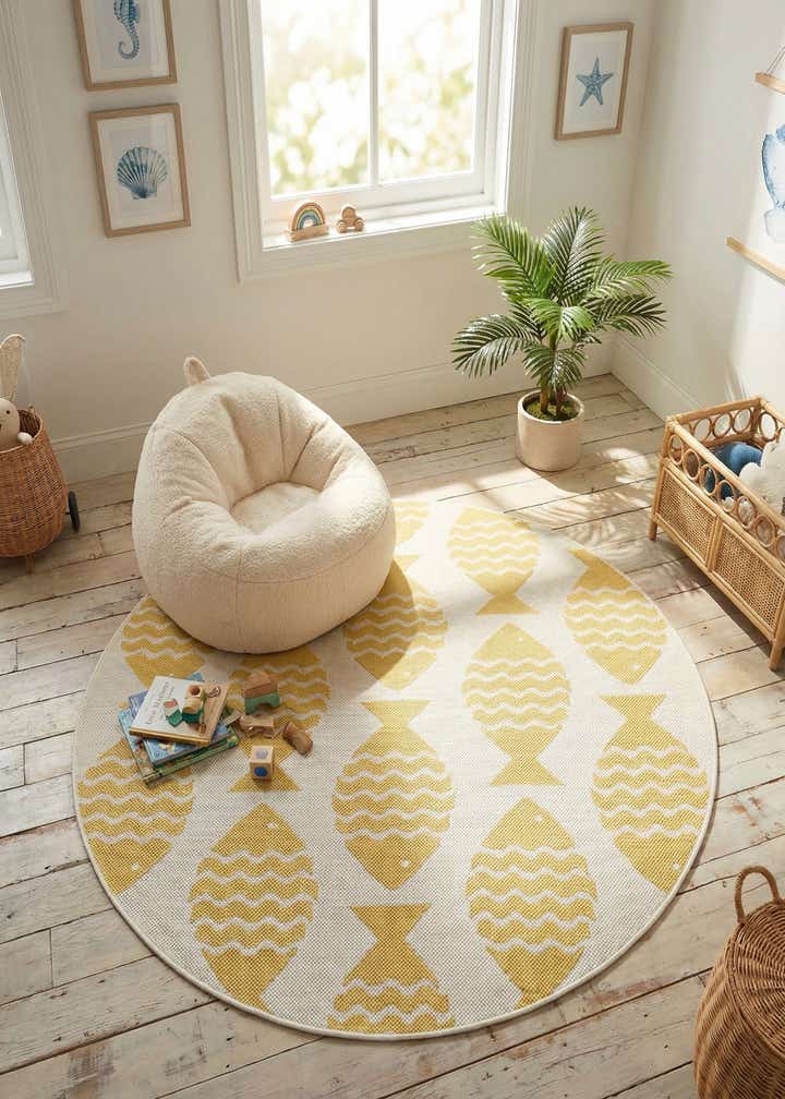 4' 1 x 4' 1 Easy-Clean Coastal Indoor / Outdoor Round Rug