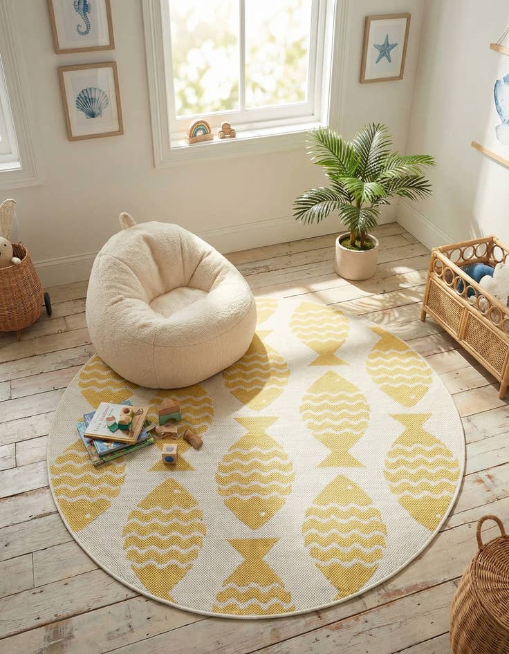 Detail image of  4' 1 x 4' 1  Washable Coastal Indoor / Outdoor Round Rug