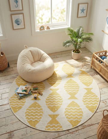 4' 1 x 4' 1 Easy-Clean Coastal Indoor / Outdoor Round Rug