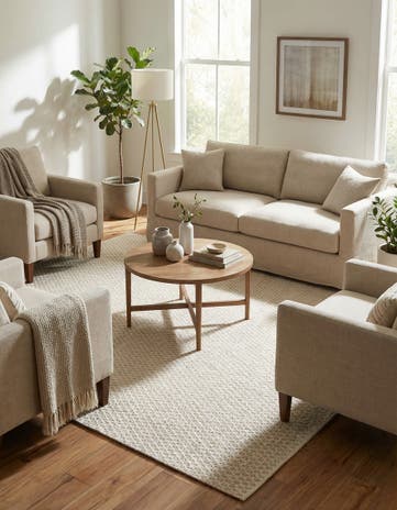 Ivory Hand Woven Lattice Wool Square Rug