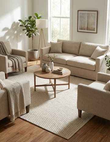 Ivory Hand Woven Lattice Wool Square Rug