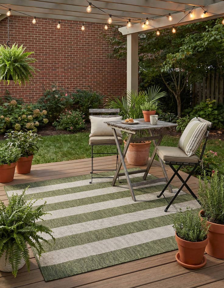 Detail image of 6' x 6'  Washable Striped Indoor / Outdoor Square Rug