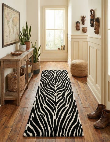 Black and White Hand Tufted Safari Wool Runner Rug