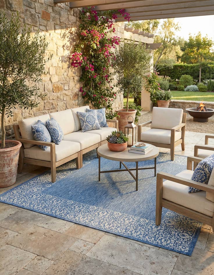 Detail image of 10' 8 x 10' 8  Washable Border Indoor / Outdoor Square Rug