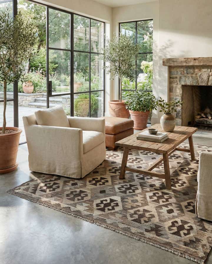 5' 2 x 6' 7 Hand Woven Kilim Maymana Wool Rug