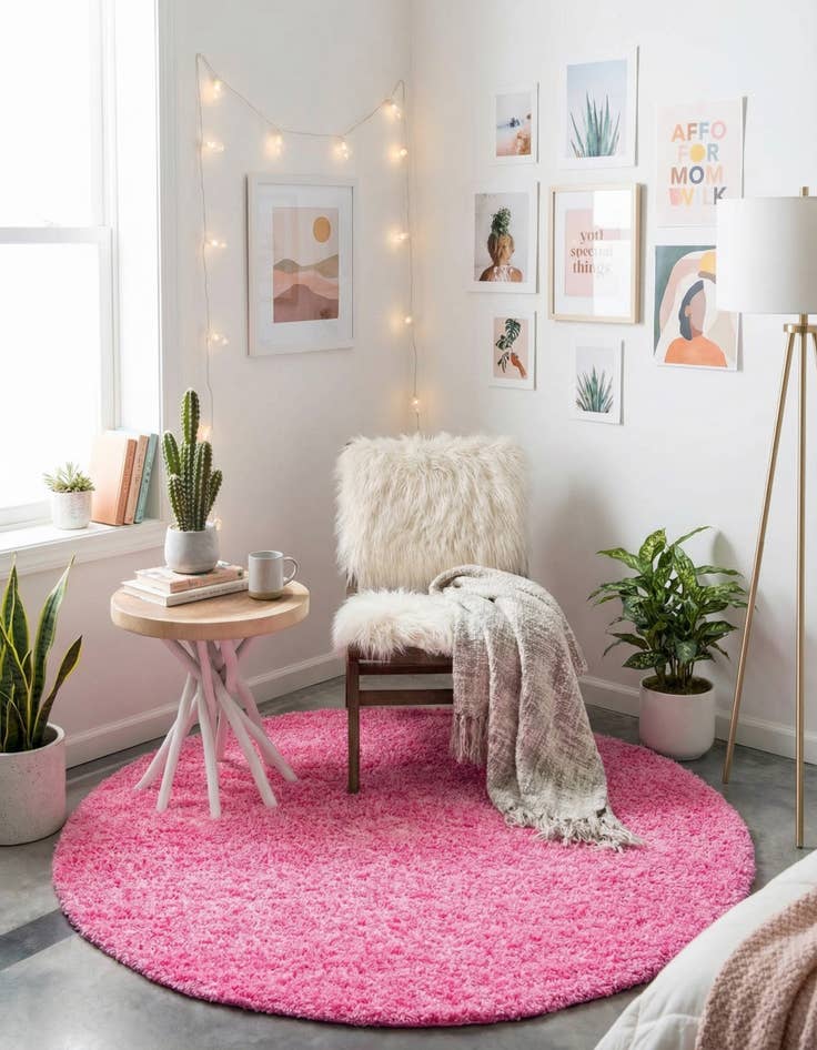 Detail image of 3' x 3' Solid Shag Round Rug