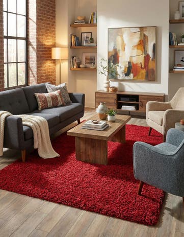 Cherry Red Solid Shag Rug