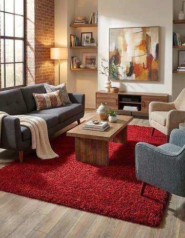 Cherry Red Solid Shag Rug