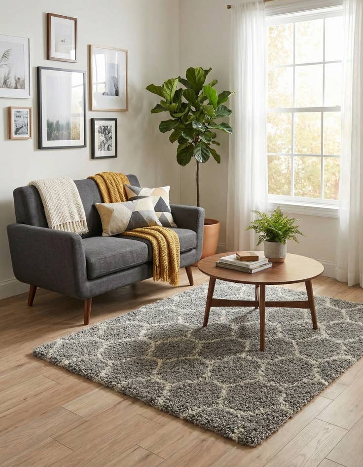 Detail image of  5' 3 x 5' 3 Lattice Shag Square Rug