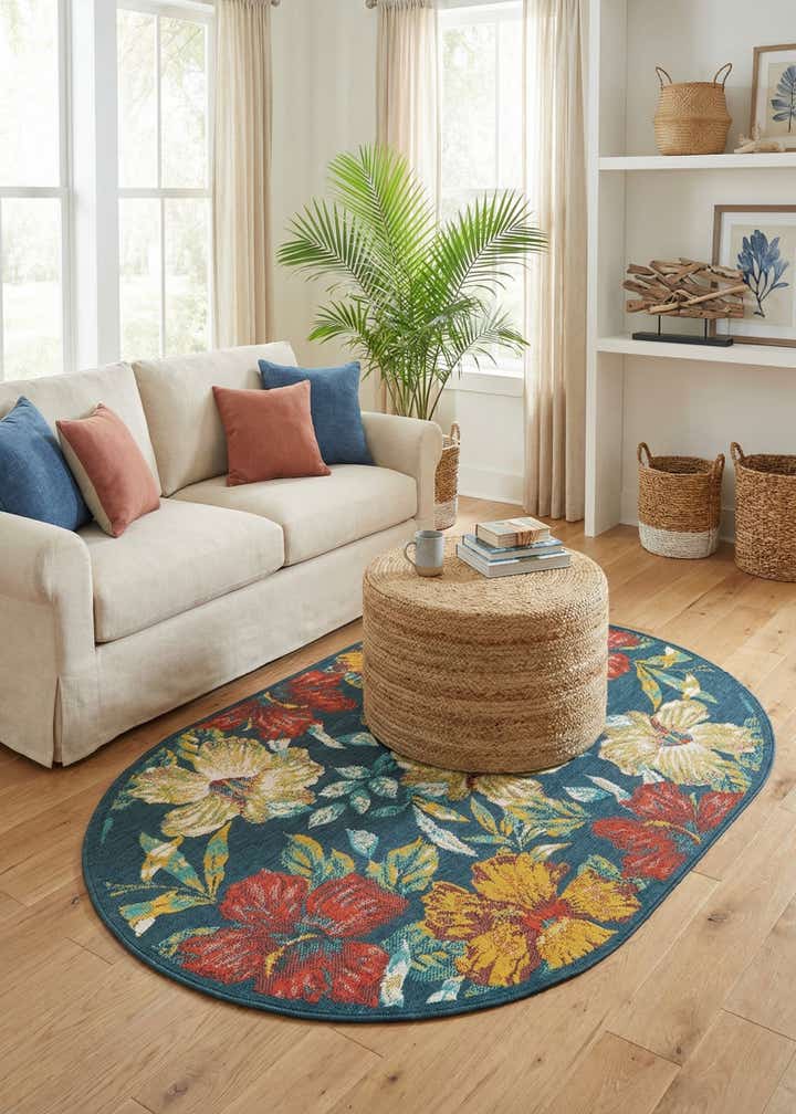 4' x 6' Easy-Clean Coastal Indoor / Outdoor Oval Rug