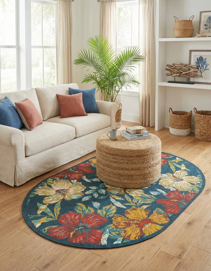 Detail image of 4' x 6' Easy-Clean Coastal Indoor / Outdoor Oval Rug