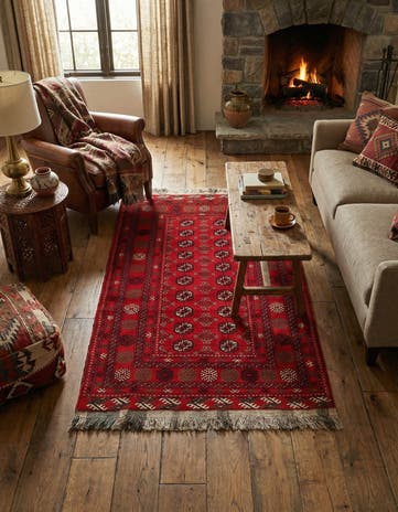 3' 4 x 6' 6 Hand Knotted Afghan Akhche Wool Rug