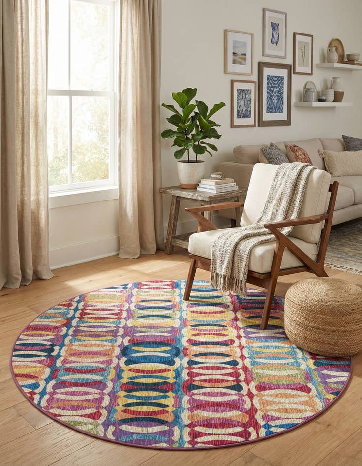 Detail image of 5' 3 x 5' 3  Washable Modern Indoor / Outdoor Round Rug