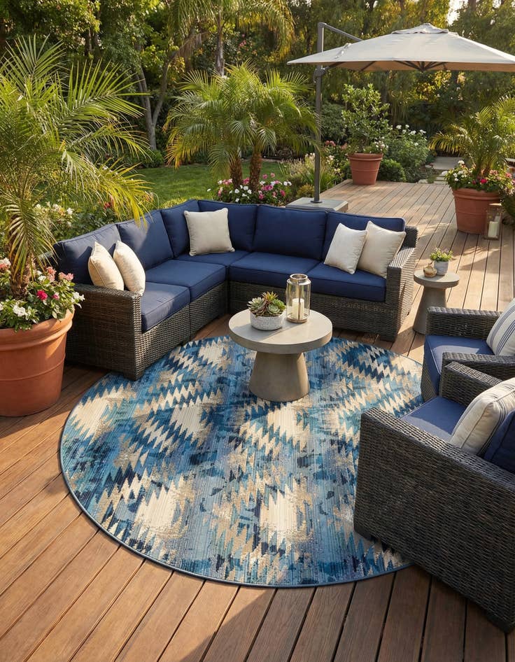 Detail image of 8' x 8'  Washable Modern Indoor / Outdoor Round Rug