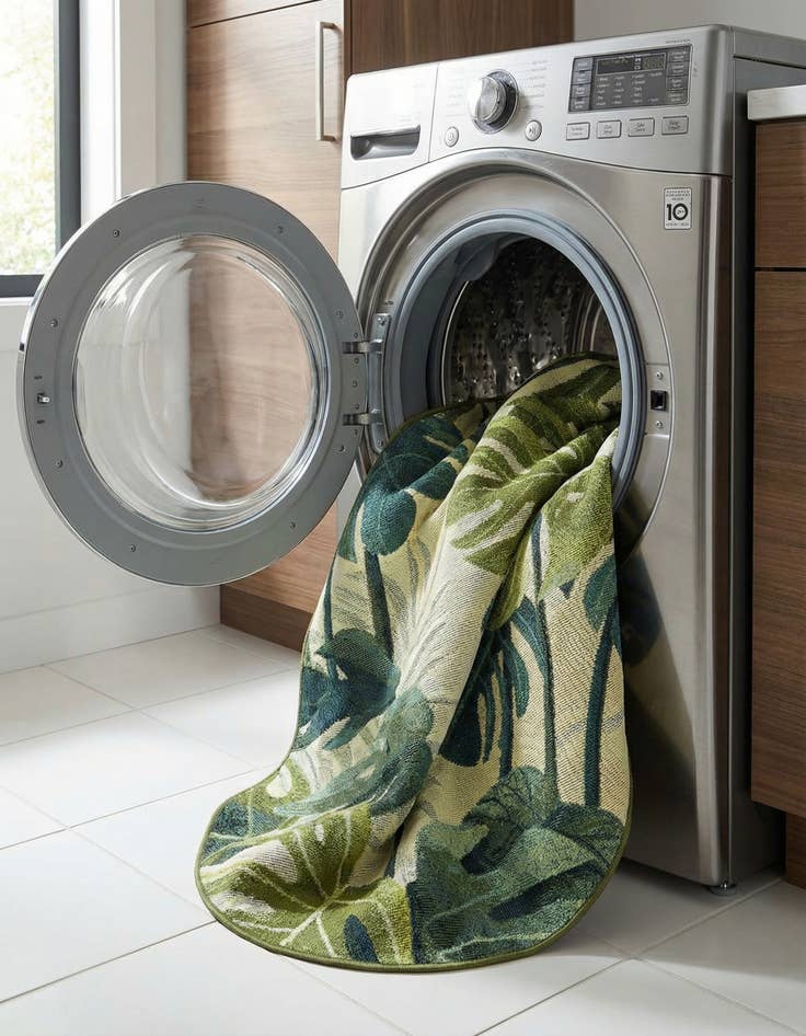 Detail image of 3' x 3'  Washable Botanical Indoor / Outdoor Round Rug