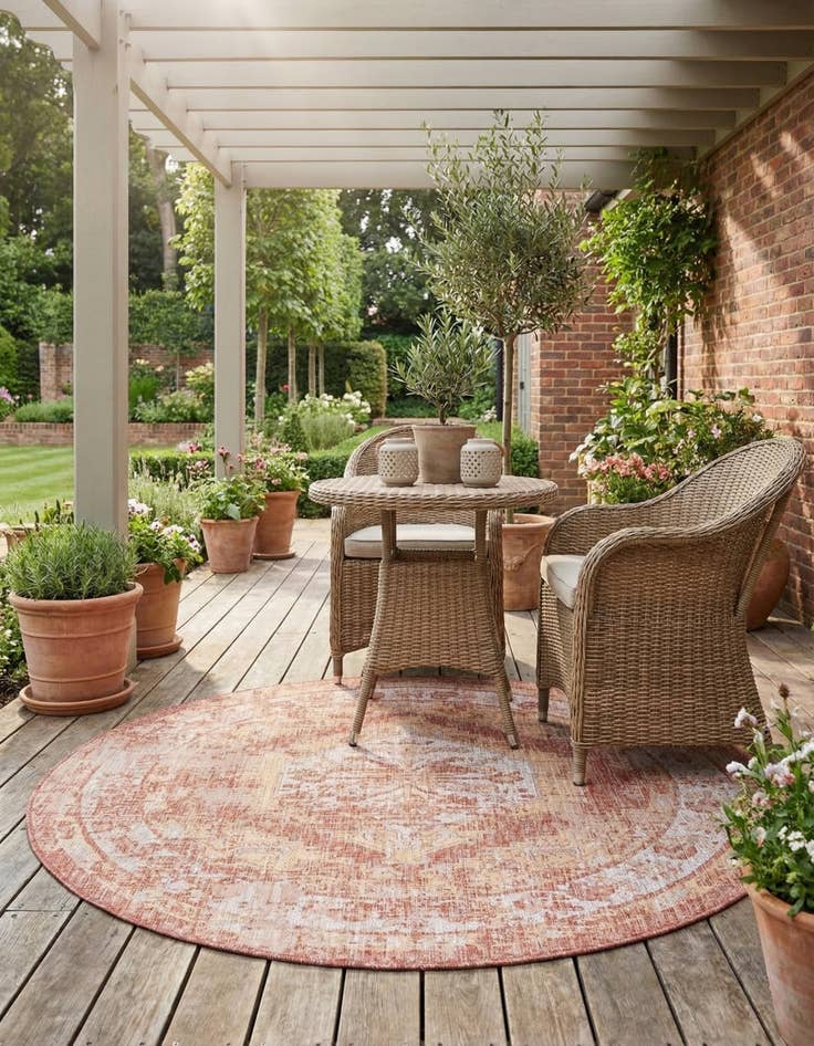 Detail image of  7' 10 x 7' 10  Washable Traditional Indoor / Outdoor Round Rug