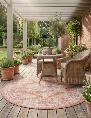 7' 10 x 7' 10 Easy-Clean Traditional Indoor / Outdoor Round Rug