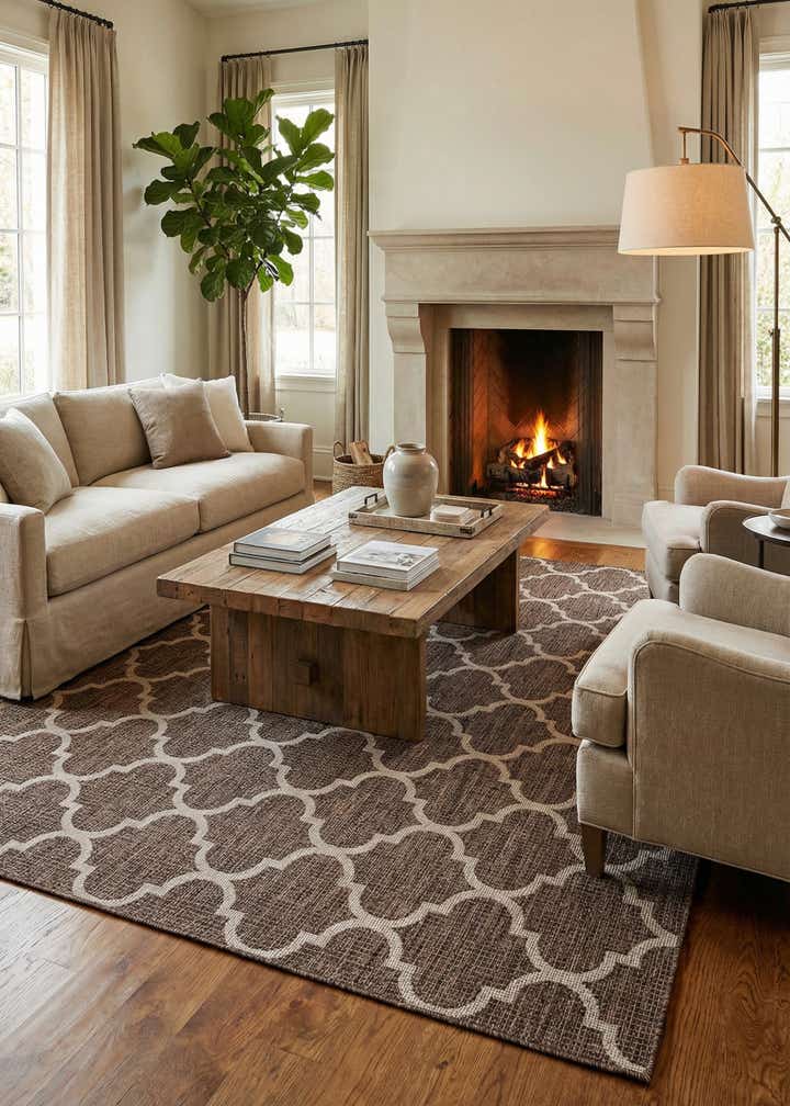 10' 8 x 10' 8 Easy-Clean Trellis Indoor / Outdoor Square Rug