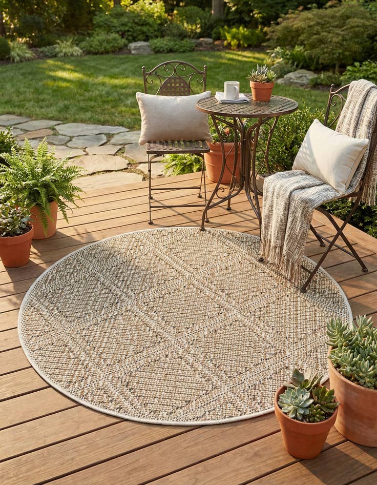 Detail image of  3' 1 x 3' 1  Washable Lattice Indoor / Outdoor Round Rug