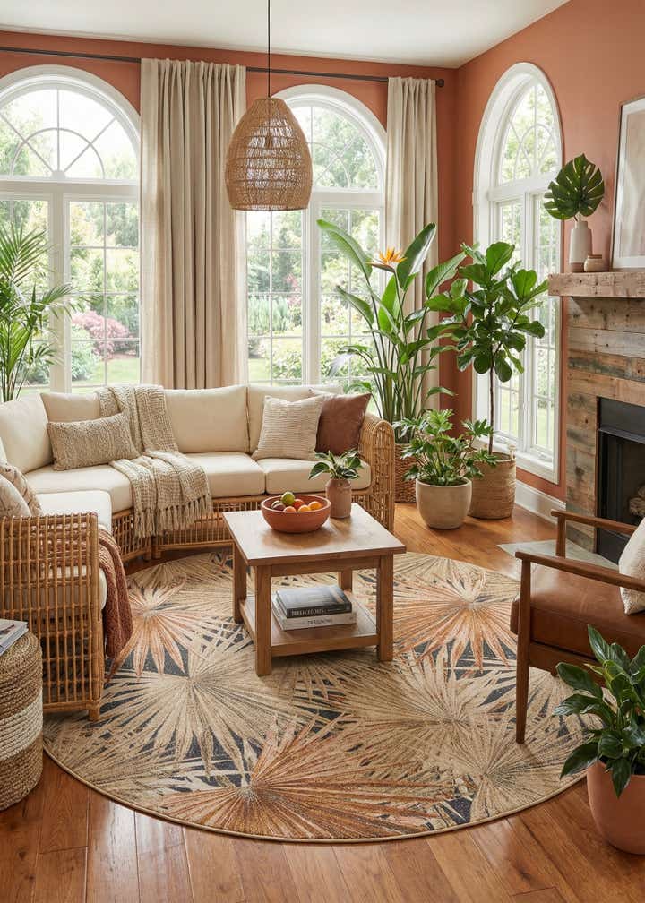 10' x 10' Easy-Clean Botanical Indoor / Outdoor Round Rug