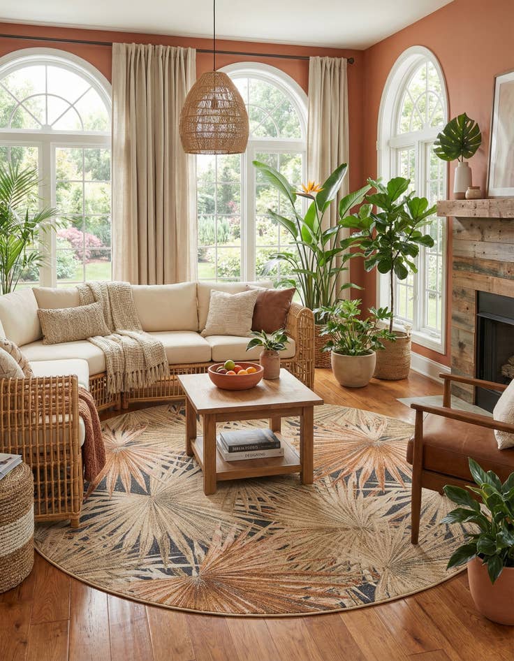 Detail image of 10' x 10'  Washable Botanical Indoor / Outdoor Round Rug