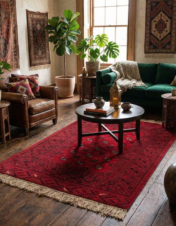 4' 2 x 6' 5 Hand Knotted Afghan Akhche Wool Rug