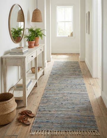 Blue Hand Woven Chindi Jute Runner Rug