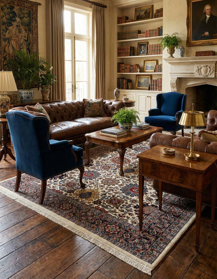 Detail image of 6' 5 x 10'  Hand Knotted Farahan Wool Rug