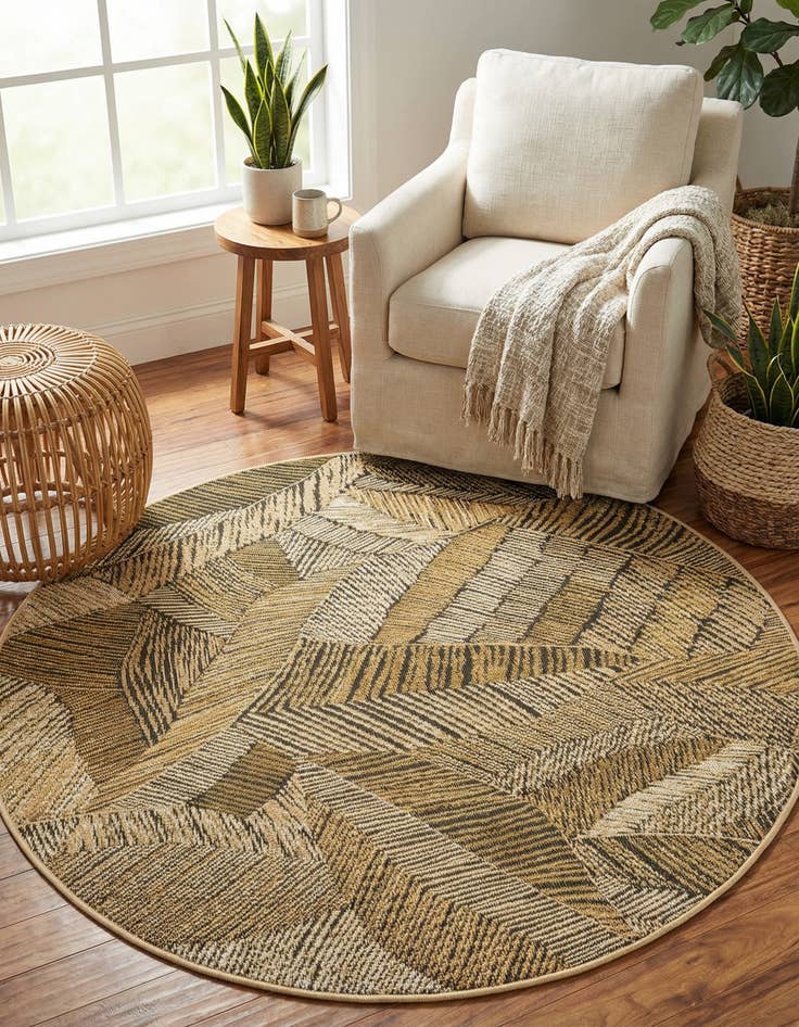 Detail image of 4' x 4' Easy-Clean Botanical Indoor / Outdoor Round Rug