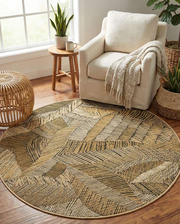 4' x 4' Easy-Clean Botanical Indoor / Outdoor Round Rug