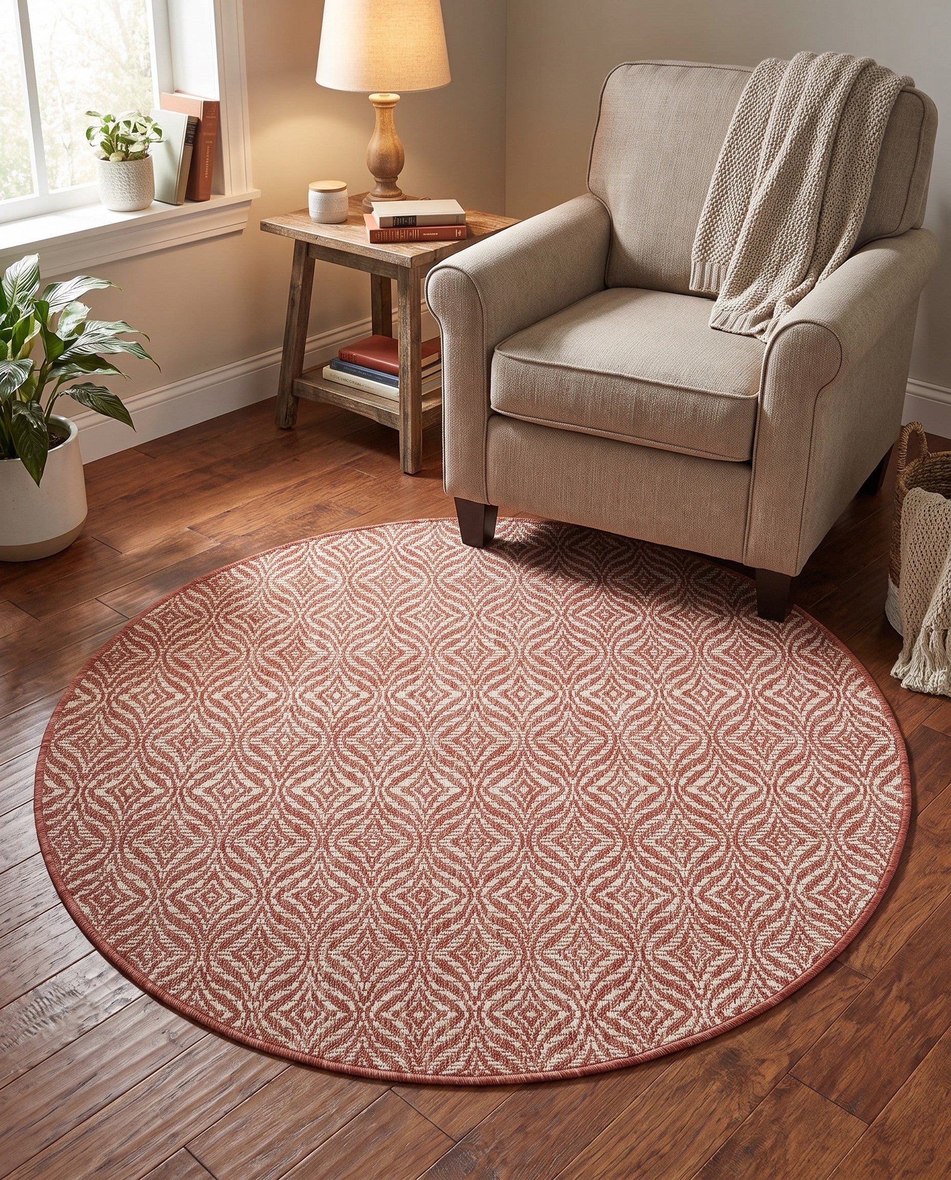 4' x 4' Easy-Clean Trellis Indoor / Outdoor Round Rug