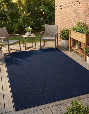 Navy Blue Easy-Clean Solid Indoor / Outdoor Rug
