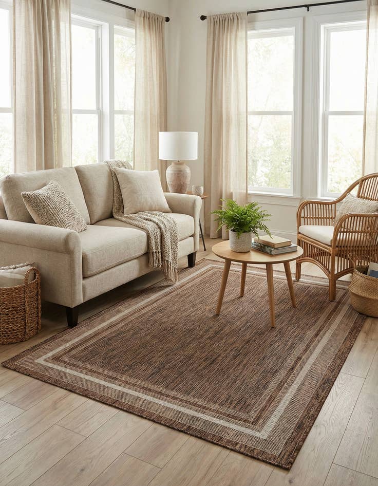 Detail image of  5' 3 x 8'  Washable Border Indoor / Outdoor Rug