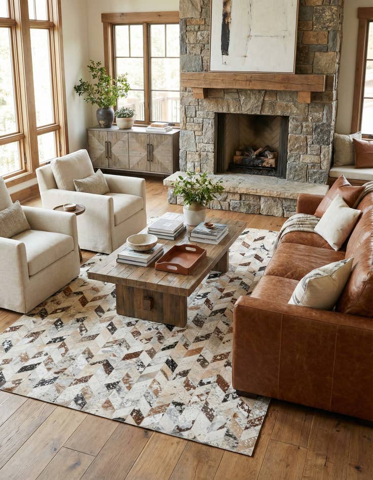 Detail image of 4' 10 x 8' Cowhide Leather Rug