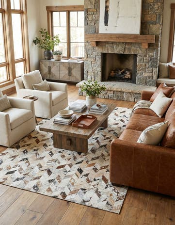 4' 10 x 8' Cowhide Leather Rug