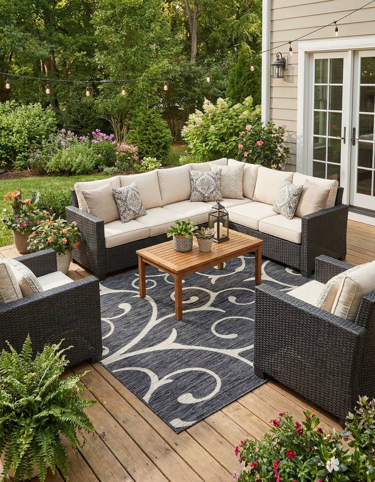 Detail image of 7' x 10'  Washable Botanical Indoor / Outdoor Rug