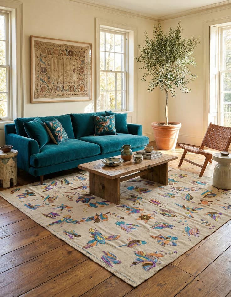 Detail image of 8' 2 x 8' 10 Hand Woven Kilim Suzani Wool Square Rug
