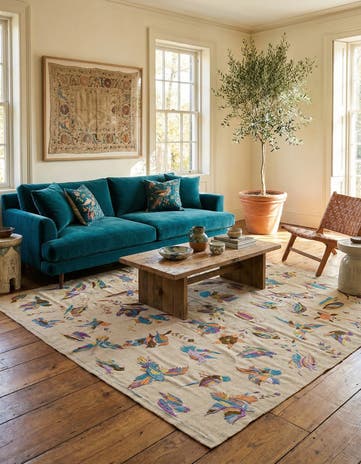 8' 2 x 8' 10 Hand Woven Kilim Suzani Wool Square Rug