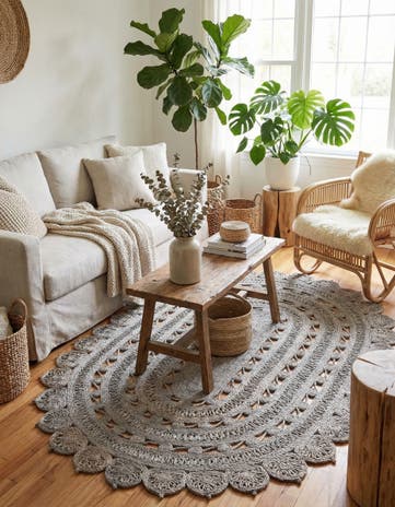 Gray Handmade Braided Jute Oval Rug