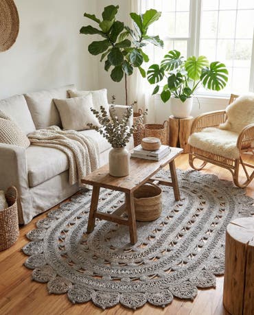  5' 1 x 8'  Hand Braided Jute Oval Rug