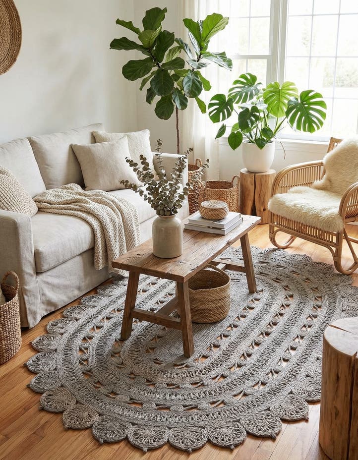 5' 1 x 8' Handmade Braided Jute Oval Rug