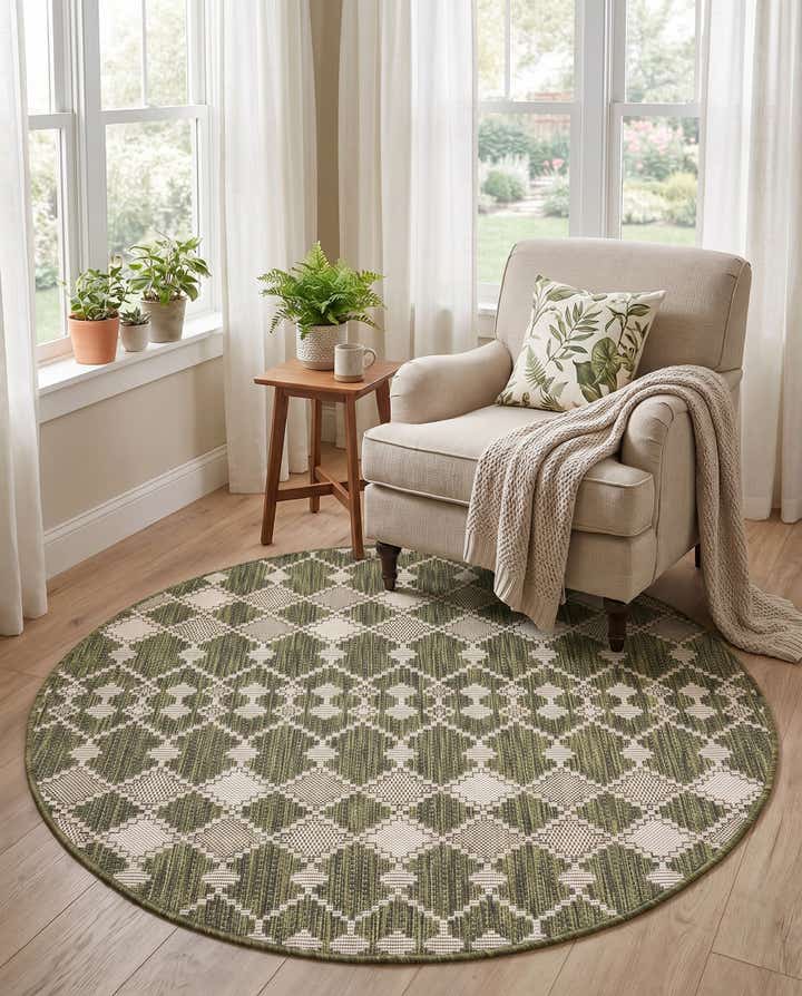 4' x 4' Easy-Clean Trellis Indoor / Outdoor Round Rug