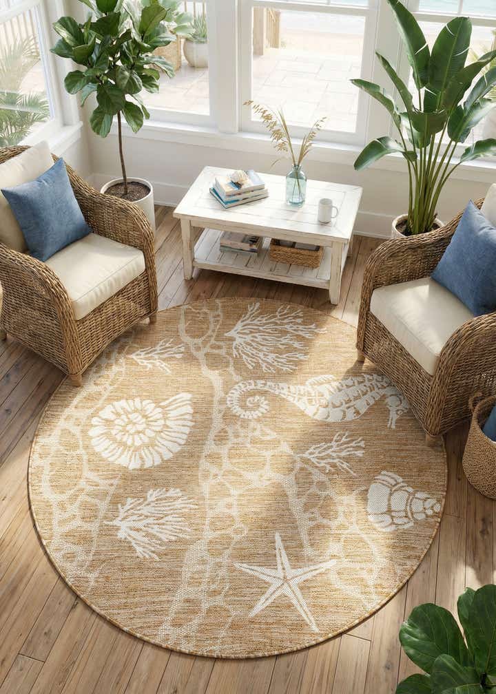 5' 3 x 5' 3 Easy-Clean Coastal Indoor / Outdoor Round Rug