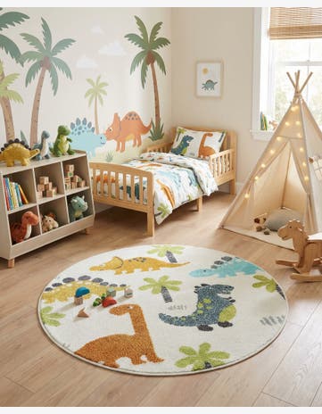 Ivory Dinosaur Whimsy Kids Round Rug